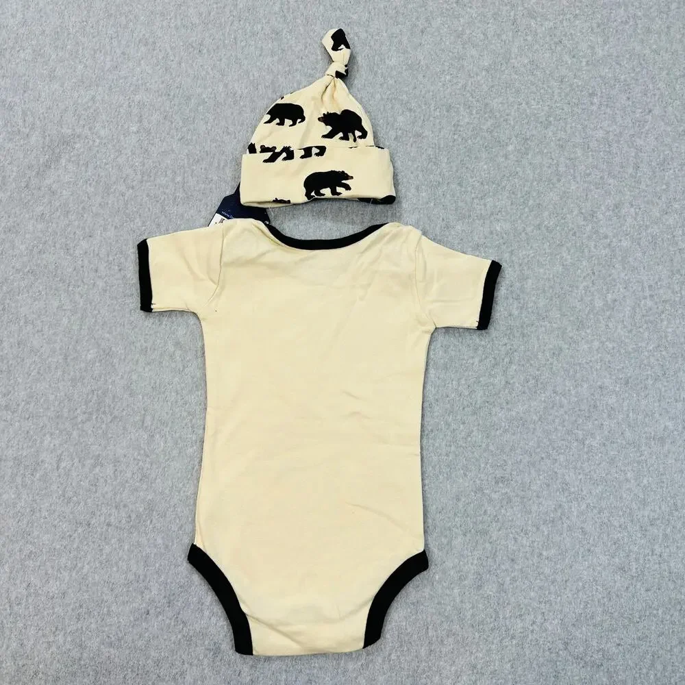 Hatley Little Blue House Black Bear Bodysuit w/ Hat Baby Boy 6-12M Cream Black